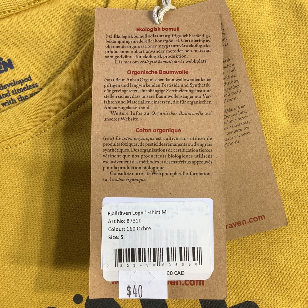 Fjallraven Mens Logo T-Shirt Ochre Yellow Organic Cotton Graphic Tee Size S NWT - Picture 6 of 14
